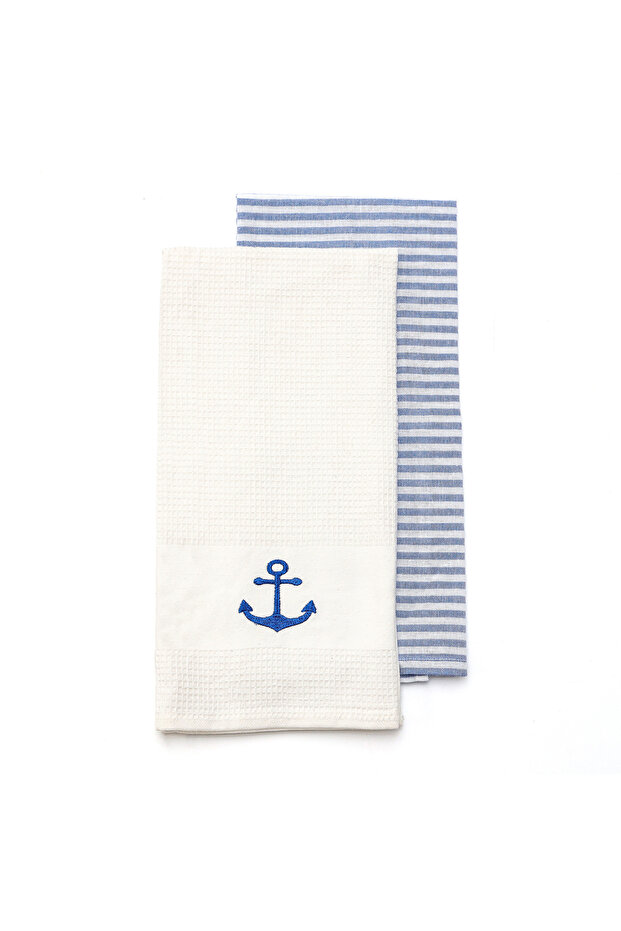 Set of 2 Anchor Embroidered Tea Towels