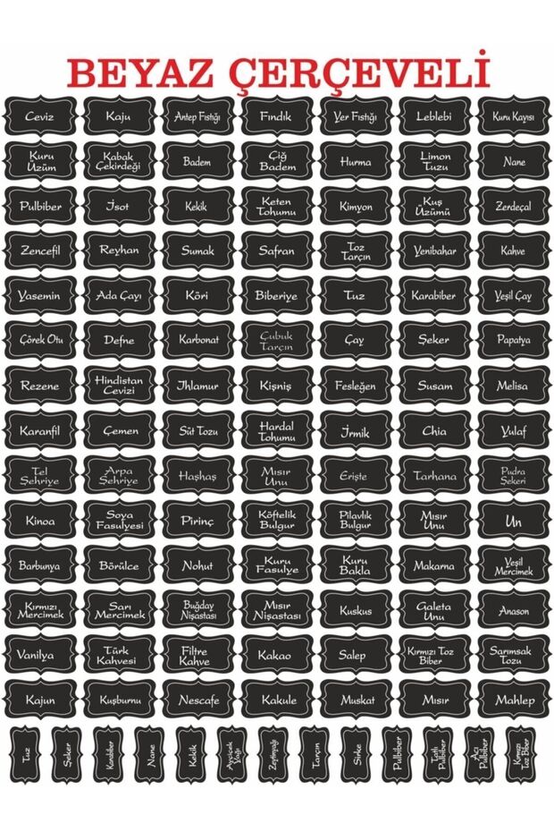 111 Pieces White Framed Water Resistant Nuts - Spices - Legumes - Stickers