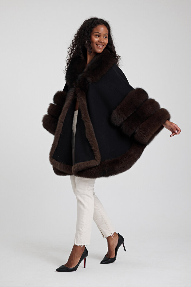 Fur Detailed Women's Poncho Shawl