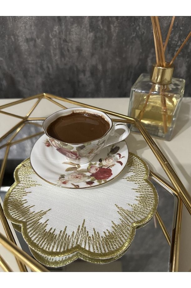 6 Adet Golden Shiny Modeli Gold Nakışlı Kokteyl Sunum Peçetesi - 7