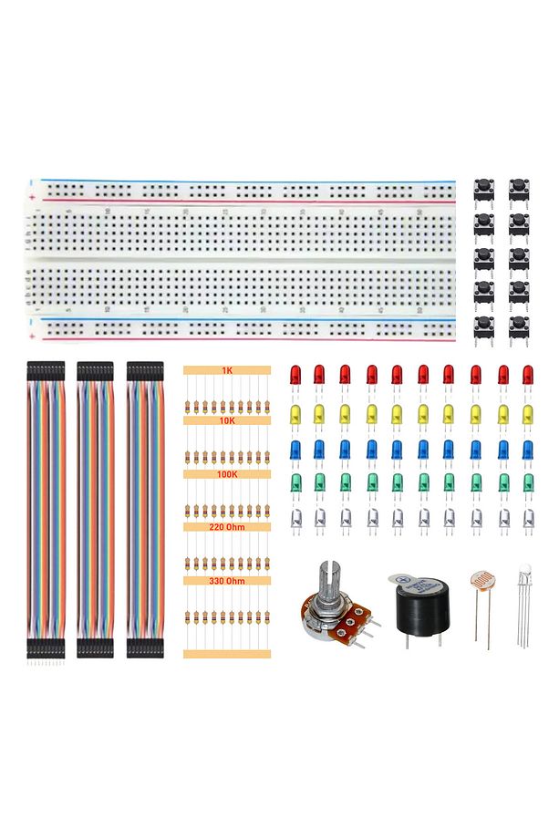 Arduino Yardımcı Kit 5: Breadboard-Jumper-Led-Direnç-Buton-Potansiyometre-Buzzer-LDR-RGB Led - 1