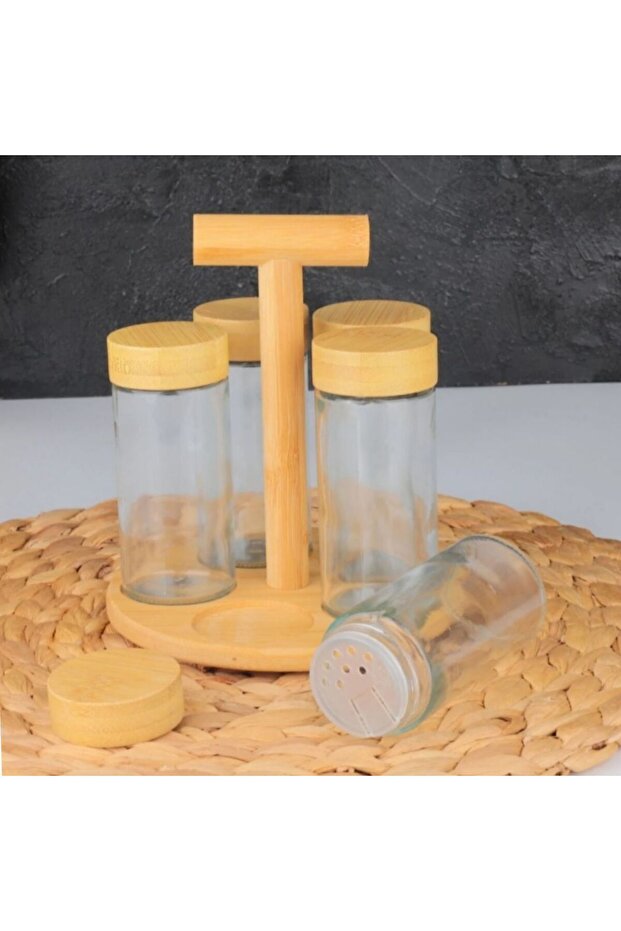 5'li Bambu Standlı Baharat Seti - 3