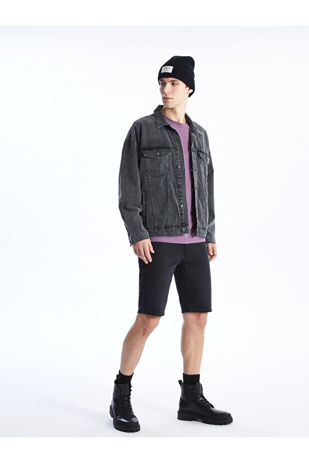 Ekstra Slim Fit Erkek Jean Şort - 3