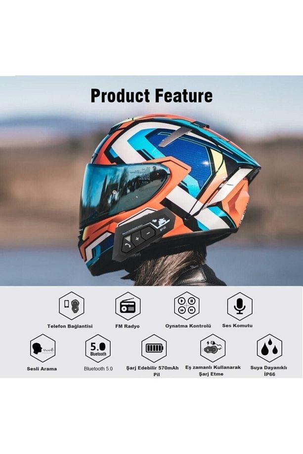 Bt22 Motosiklet Kask Kablosuz Intercom Su Geçirmez 5.0 Bluetooth Bt22 - 5