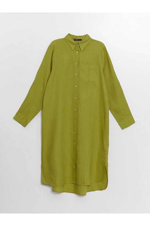LCW Düz Oversize Keten Kadın Gömlek Tunik - 5