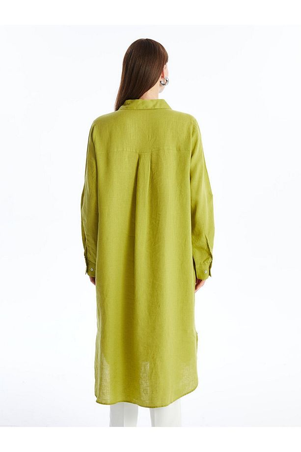 LCW Düz Oversize Keten Kadın Gömlek Tunik - 4