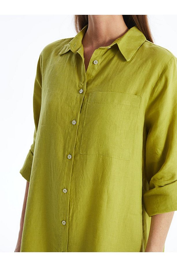 LCW Düz Oversize Keten Kadın Gömlek Tunik - 3