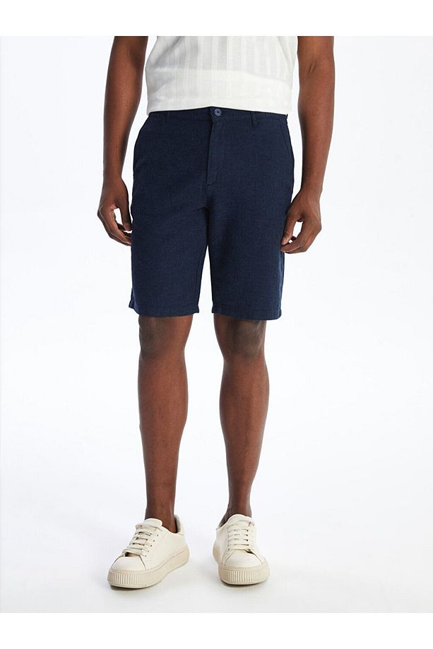 Slim Fit Keten Karışımlı Erkek Şort - 4