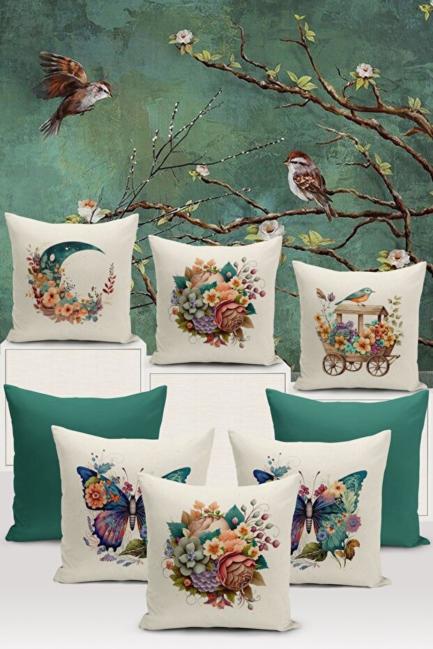 Flower/Vintage Series Double-Sided Digital Printed 8-Piece Cushion Cover Set (Cushion Cover Set)