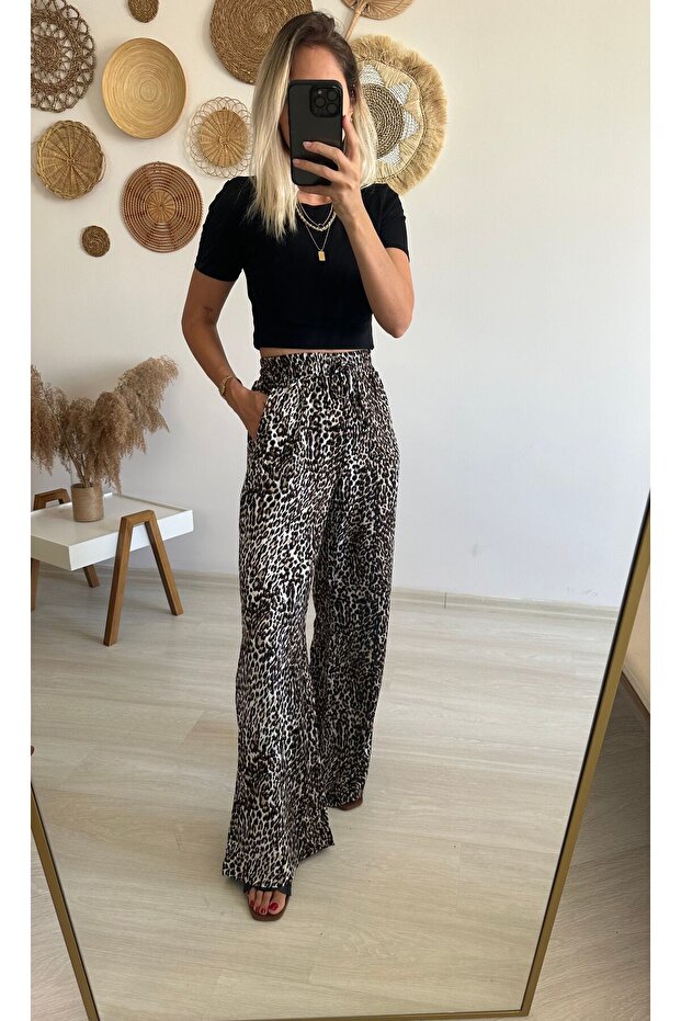 Viskon Kumaş Leopar Pantolon - 3