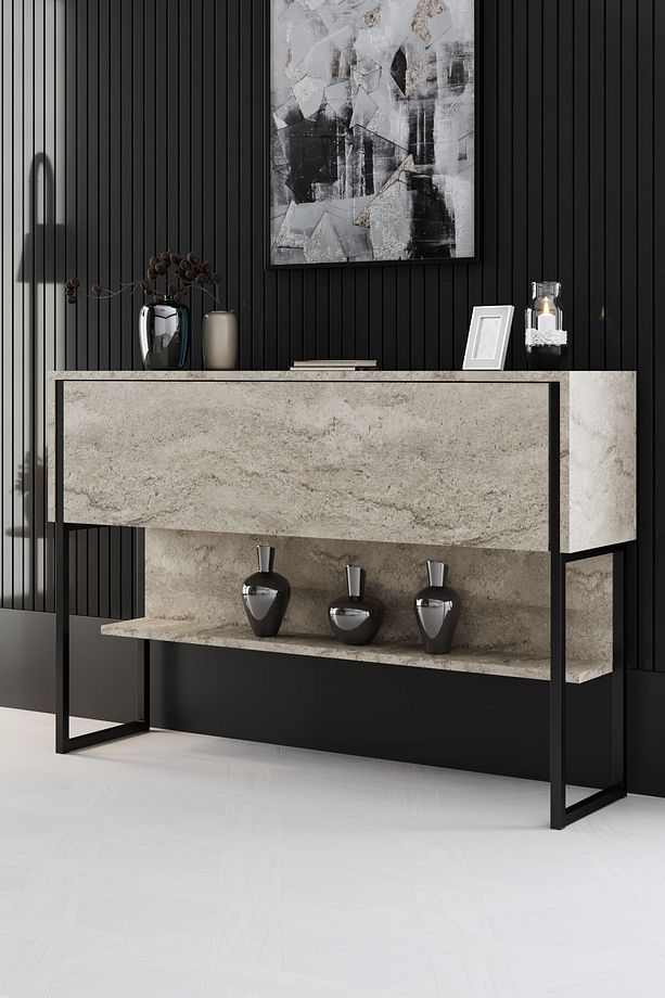 LUXE DRESUAR DEMİR AYAKLI MERMER SİYAH - 1