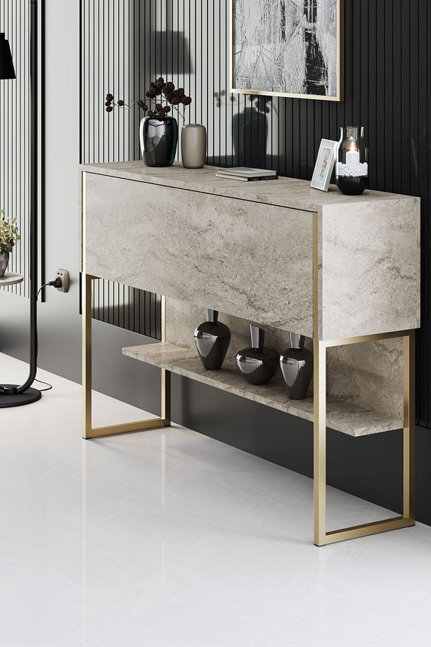 LUXE DRESUAR DEMİR AYAKLI MERMER GOLD - 4