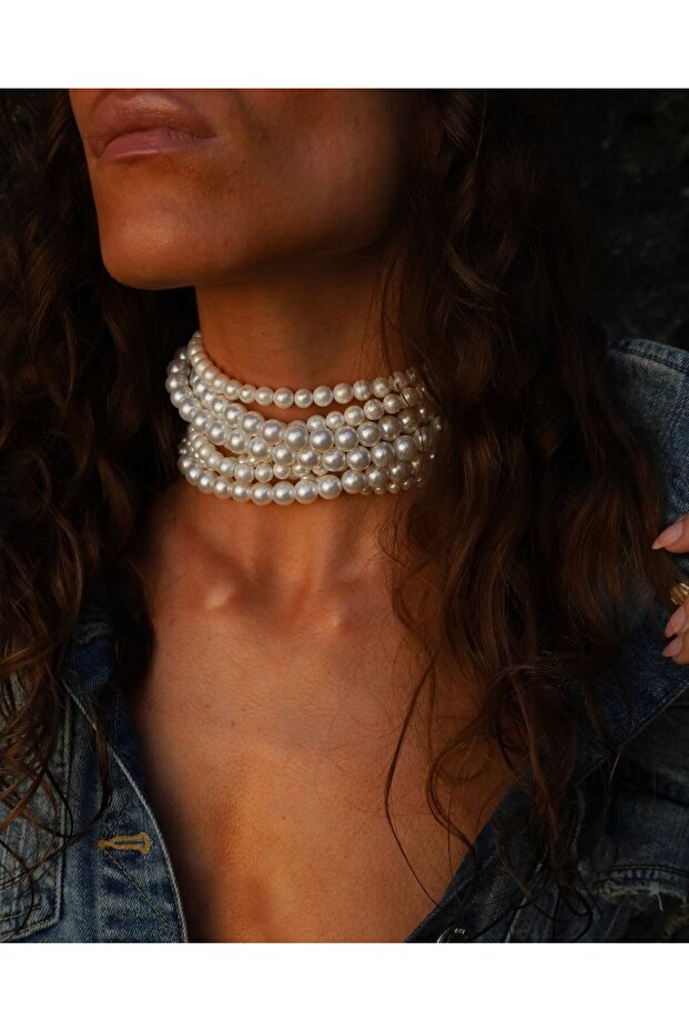 Çoklu inci kolye 6’lı choker (tasma) kolye - 1