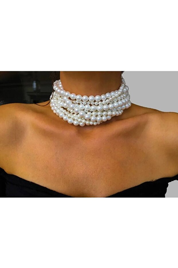 Çoklu inci kolye 6’lı choker (tasma) kolye - 2