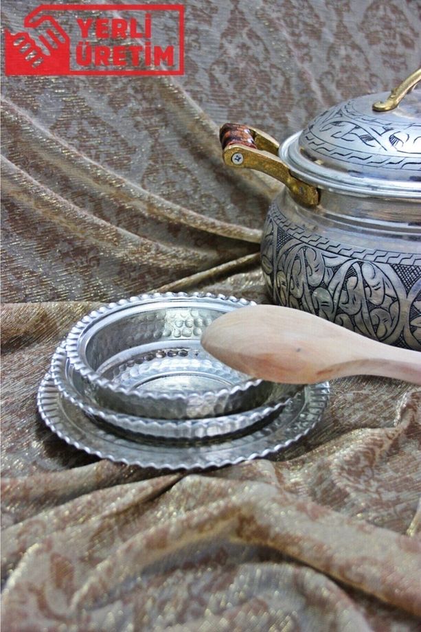 El Yapımı Bakır Yemek Tabak 3'lü Set Beyran - 4
