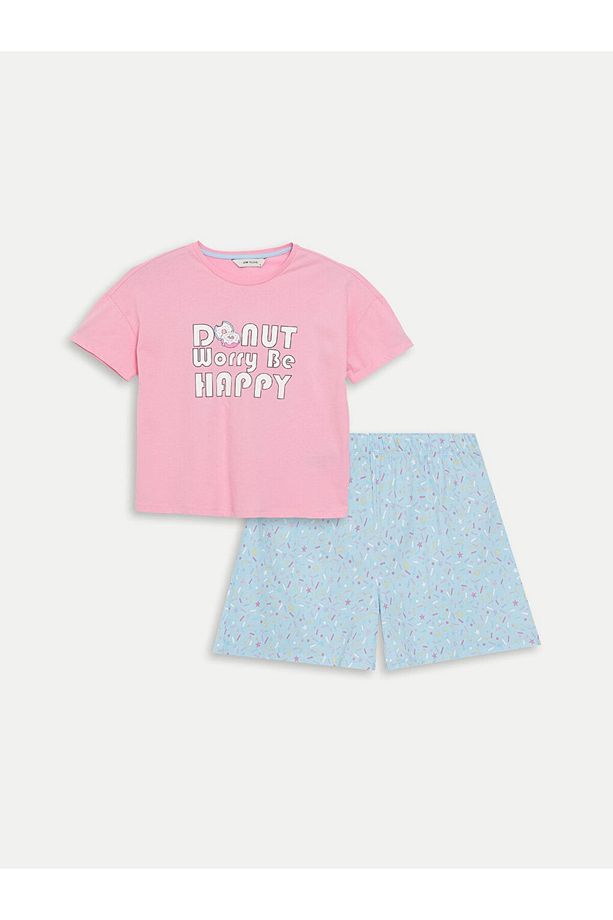 LCW Bisiklet Yaka Baskılı Kısa Kollu Kadın Şortlu Pijama Takımı - 6