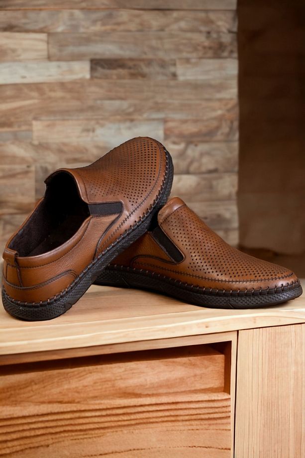 Erkek Hakiki Deri Ayakkabı, Günlük Ayakkabı, Yazlık Ayakkabı , Loafer Ayakkabı Taba Cilt - 6