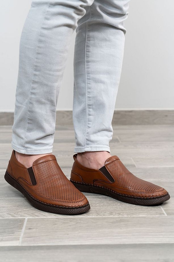 Erkek Hakiki Deri Ayakkabı, Günlük Ayakkabı, Yazlık Ayakkabı , Loafer Ayakkabı Taba Cilt - 3