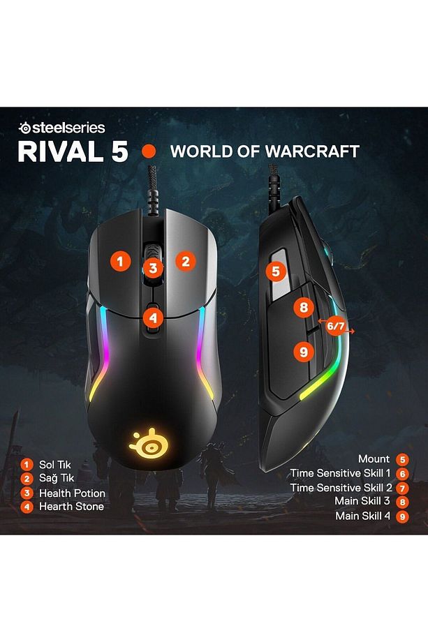 Rival 5 Gaming Mouse 18,000 Cpı Truemove Air Optik Sensör, 9 Programlanabilir Düğme - 7