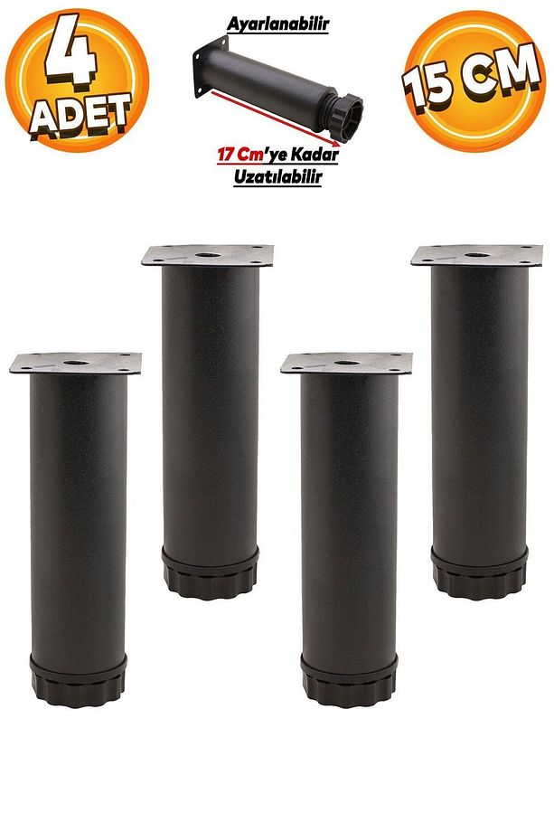 Ayarlanabilir Mobilya Kanepe Baza Koltuk Metal Yükseltici Destek Ayağı 15 Cm Siyah Ayakları 4 Adet - 1
