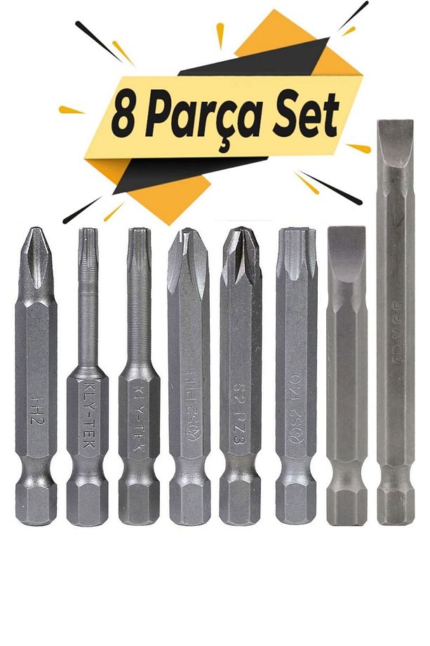 Klytek Matkap Bits Uç Vidalama Ucu Düz Yıldız Torx Uç (8 Parça) - 1