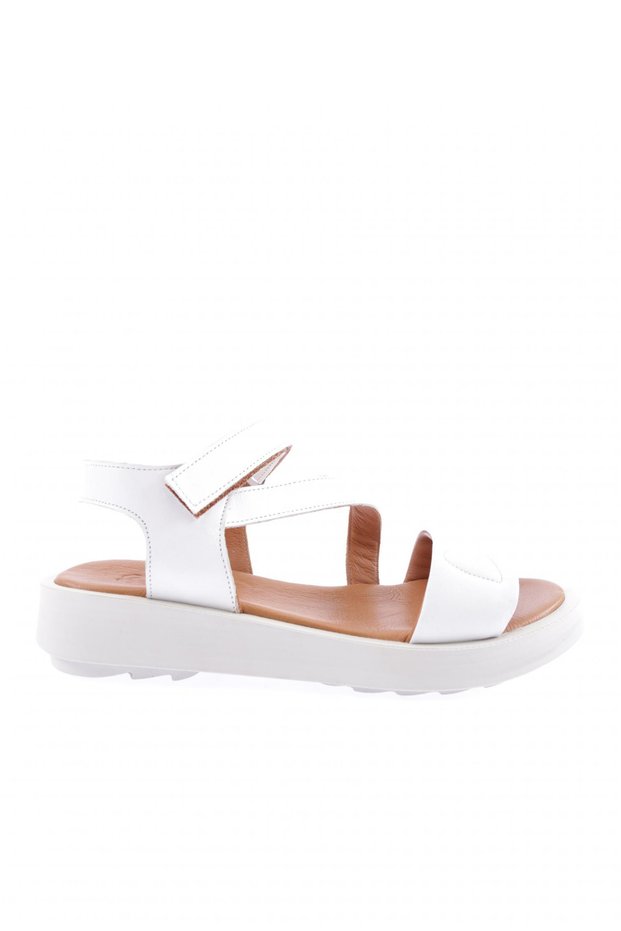 Women's Row and Cross Strap Ankle Velcro Strap Zenne Sandals White Genuine Leather 86132110