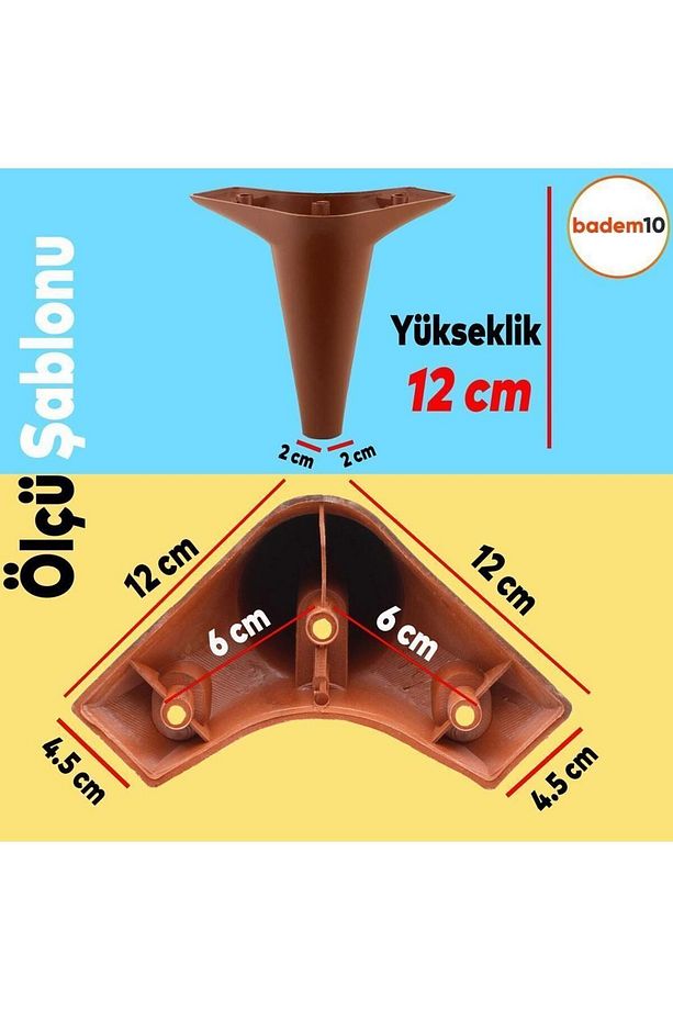 20'li Set Aspen Lüks Mobilya Kanepe Koltuk TV Ünitesi Yükseltici Destek Ayağı Ayakları 12 cm Kahve - 3
