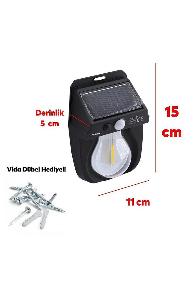 Sensörlü Bahçe Duvar Dış Mekan Apliği Aplik Güneş Enerjili 3 Modlu Sarı Işıklı 5 W Fener Lamba - 4