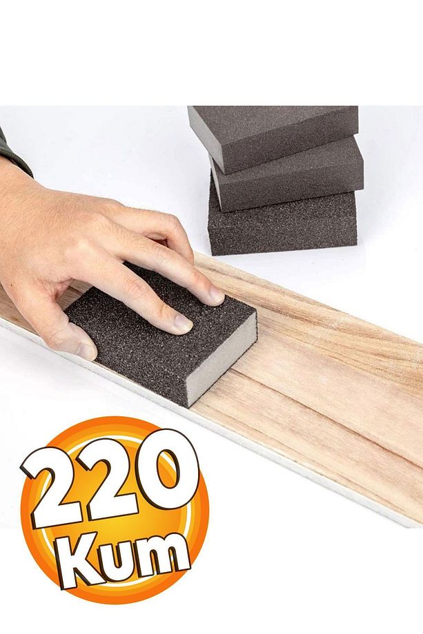 Sünger Zımpara (220 KUM) Ahşap Mobilya Çelik Metal Tencere Tava Hobi Takoz El Zımparası Islak Kuru - 1
