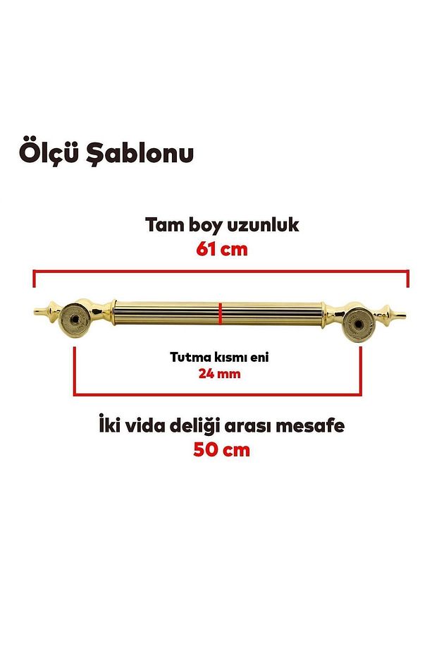 Çukurca Sürgülü Kapı Çekme Kolu Tutma Kulpu Kulbu Çelik Dış Kapı Tutamağı Kol Gol Altın 50 Cm - 2