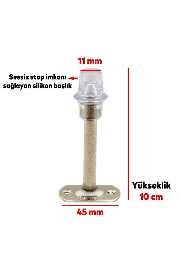 Kapı Kolu Stoperi Tamponu 10 Cm Krom Metal Vidalı Silikonlu Kapı Stopu Durdurucu Tutucu Tutacağı - 3