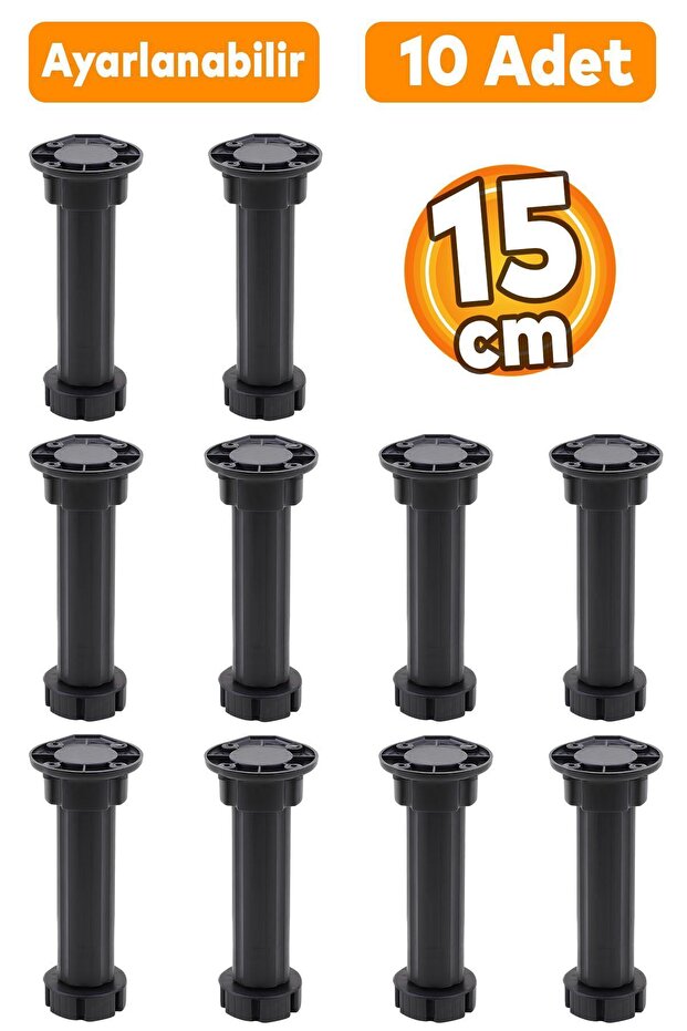 Ayarlanabilir Dolap Mobilya Mutfak Tezgah Yükseltici Ayağı 15 Cm Siyah Denge Ayakları (10 ADET) - 1