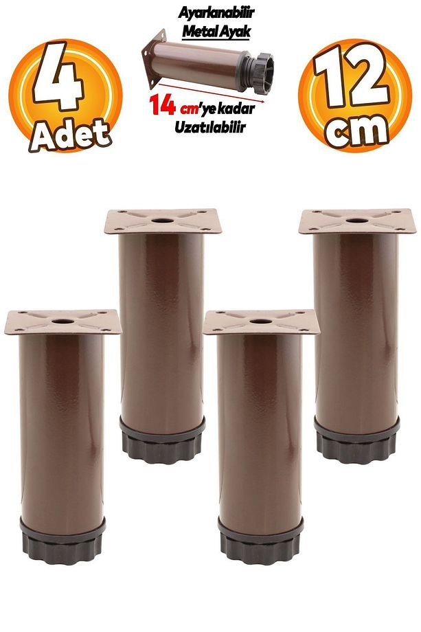 Ayarlanabilir Mobilya Kanepe Baza Koltuk Metal Destek Yükseltici Kahve Ayağı 12 cm Ayakları 4 Adet - 1