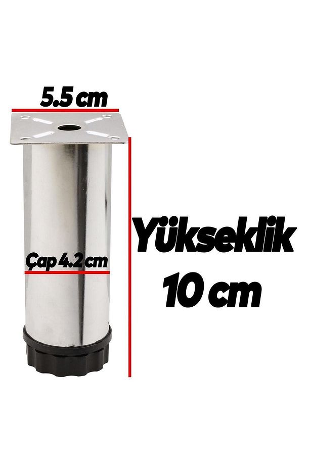 Dolap Ayarlanabilir Mobilya Kanepe Baza Koltuk Metal Destek Yükseltici Ayağı 10 Cm Krom (8 ADET) - 2