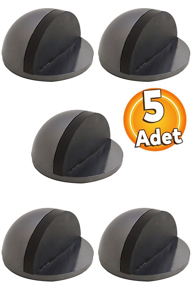 Yarımay Yapışkanlı Kapı Kolu Stoperi Tamponu Stop Metal Durdurucu Tutucu Tutacağı Satine Füme 5 Adet - 1
