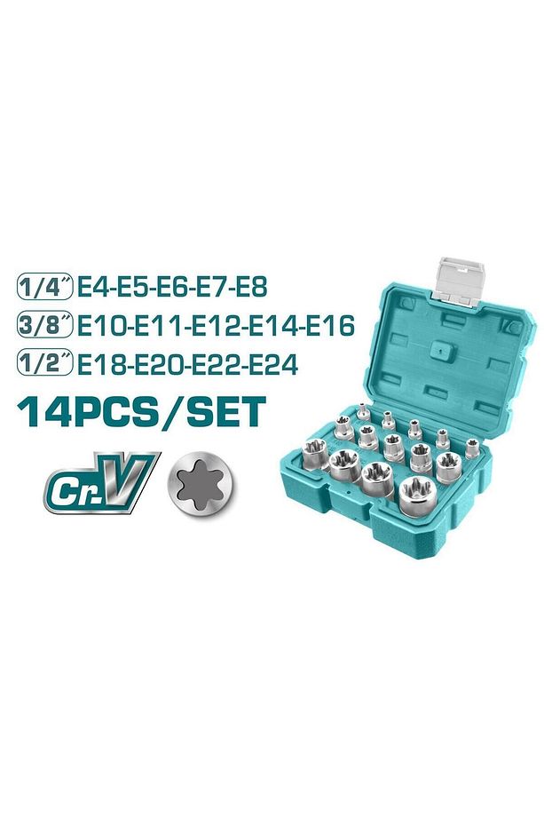 THKTETS0114 Yıldız Lokma Takımı 14 Lü Set 1/4 3/8 1/2 Cr-V Çelik Soket - 4
