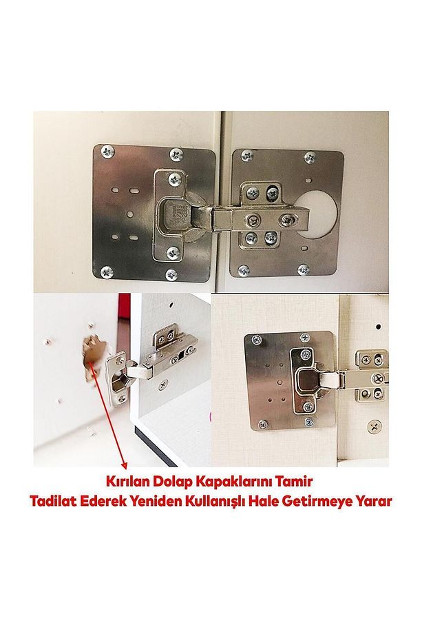 Menteşe Tamir Sacı Dolap Kapak Tas Taş Pratik Onarım Kiti 6,5x9 Cm Yuva Tablası Saç 12 Adet - 4