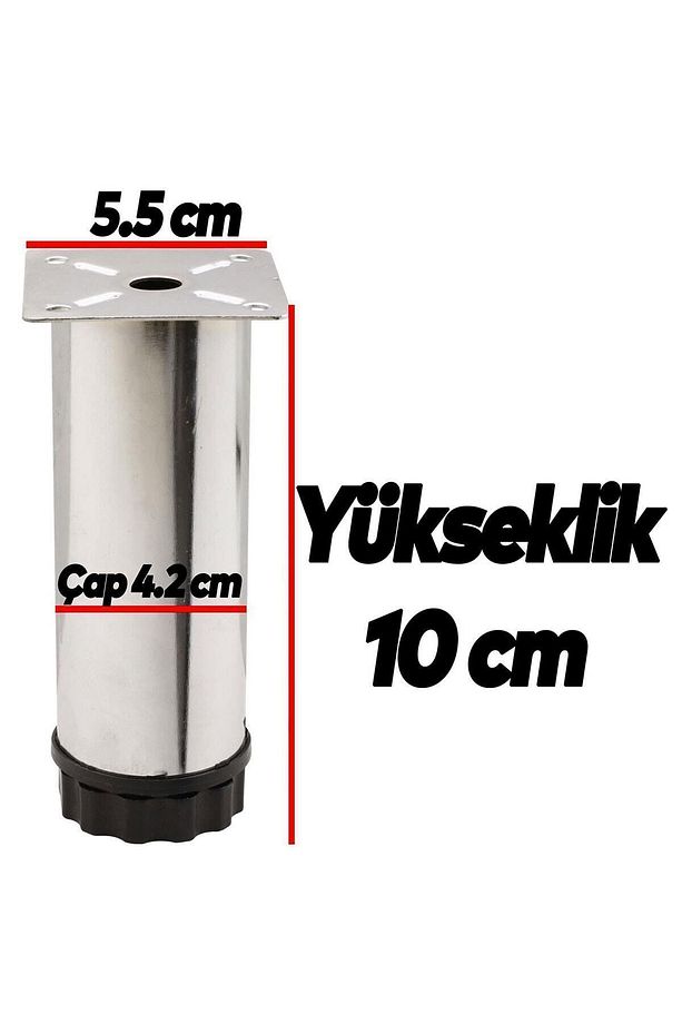 Dolap Ayarlanabilir Mobilya Kanepe Baza Koltuk Metal Destek Yükseltici Ayağı 10 Cm Krom (4 ADET) - 4