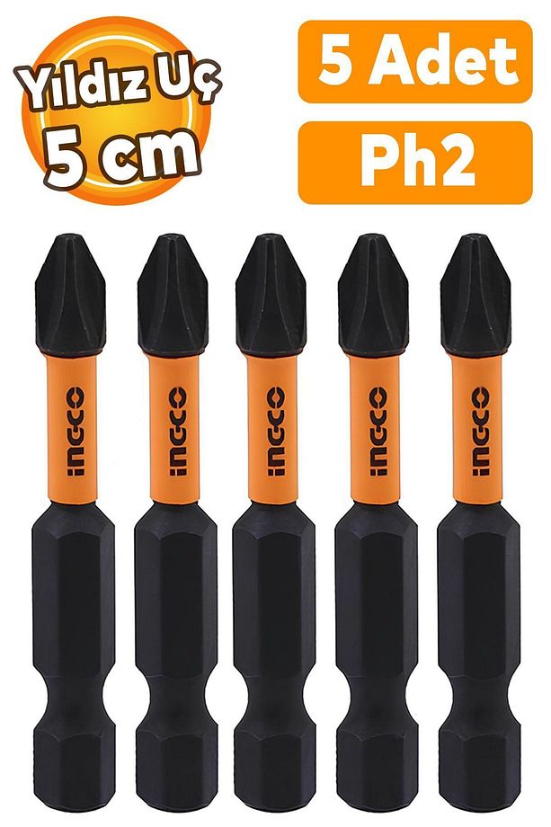 5 Adet Mıknatıslı Matkap Bits Uç Ph2 50 mm Vida Sökme 5 cm Yıldız Matkap Vidalama Ucu S2 Çeliği - 1