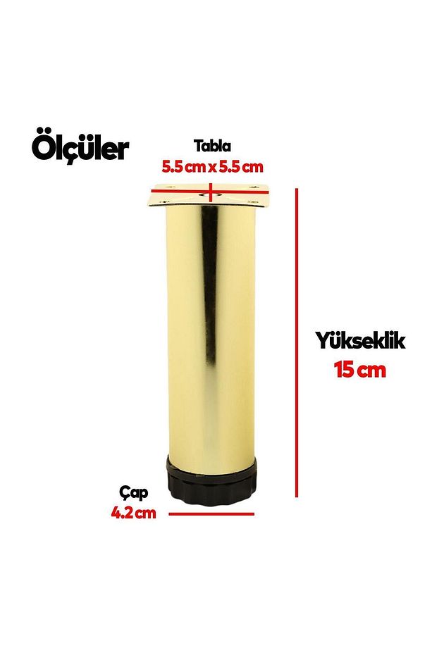 Ayarlanabilir Mobilya Kanepe Baza Koltuk Metal Destek Yükseltici Ayağı 15 cm Gold Ayakları 4 Adet - 3