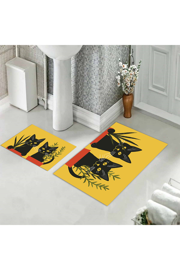 Patterned Printed Soft and Durable Bath Mat Set - Machine Washable - 1
