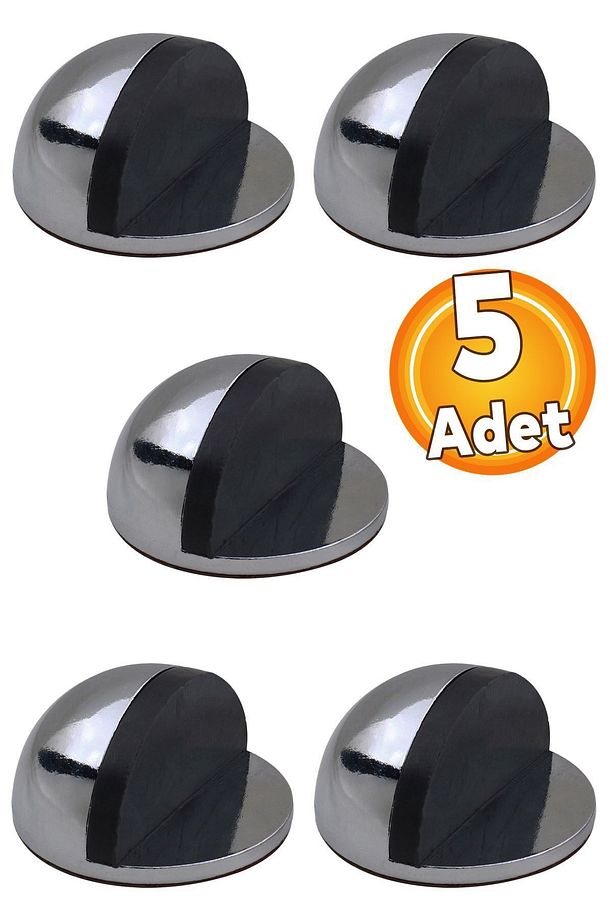 Yarımay Yapışkanlı Kapı Kolu Stoperi Tamponu Stop Metal Durdurucu Tutucu Tutacağı Füme 5 Adet - 1