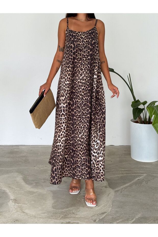 فستان من قماش البوبلين القطني بنقشة الفهد - حزام قابل للتعديل - 2