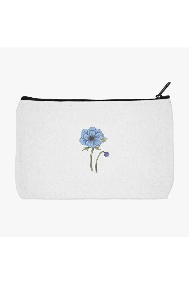Blue Floral with Leaves - Pen and Makeup Bag
