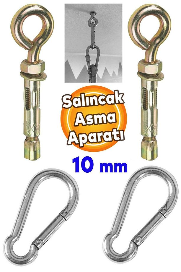 2'li Salıncak Hamak Box Torbası Tavan Asma Aparatı Salıncağı Çelik Dübel Karabina Kanca Takımı 10 Mm - 1
