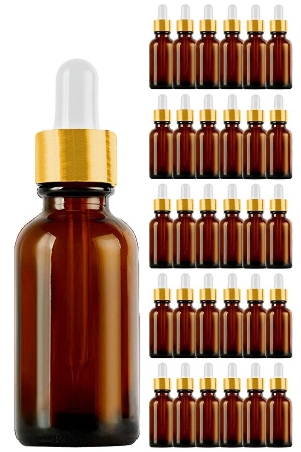 Amber 50 ml Dropper Serum Bottle - Gold Metal Cap, Brown Dropper 30 Pieces