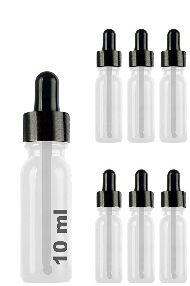 6 Pieces 10 ml Transparent Serum Dropper Bottle - White Dropper Glass with Black Metal Cap