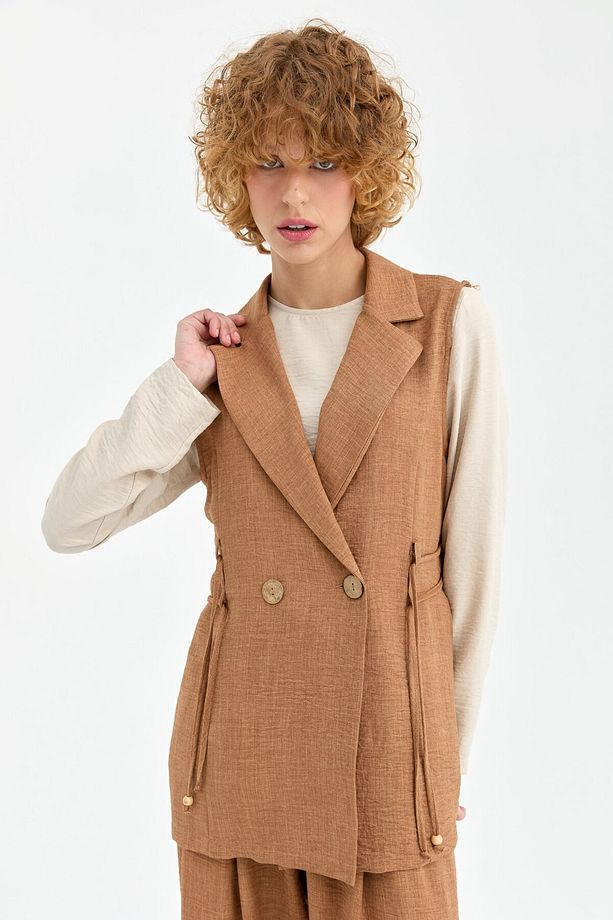 Yelek Bluz Pantolon Takım  Camel - 7
