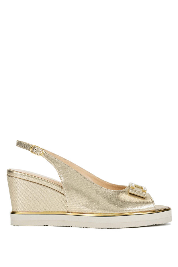 Women's Genuine Leather Gold Heeled Sandals