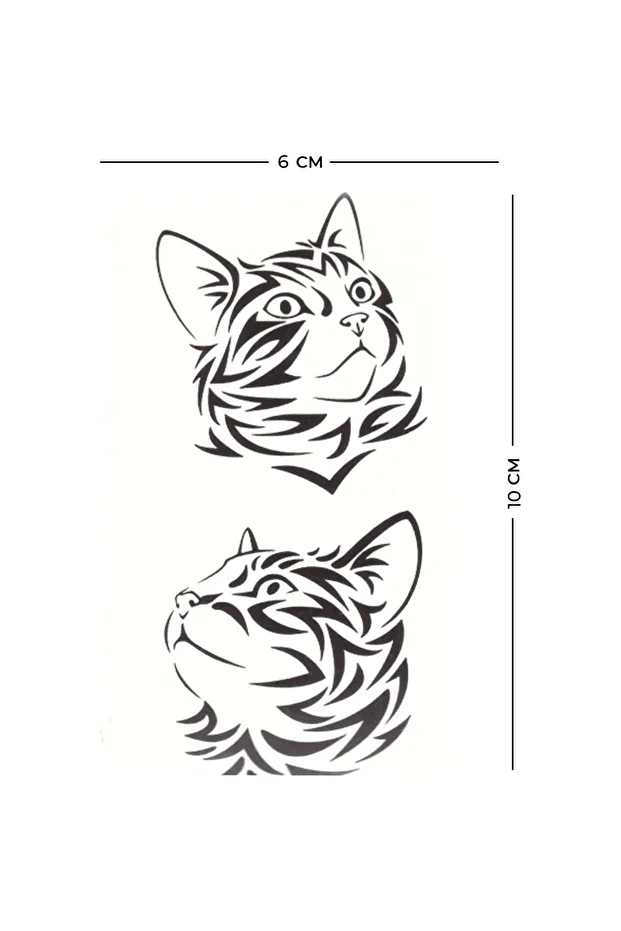 2 Adet Kedi Cat Desenli Minimal Geçici Dövme Tatoo - 2